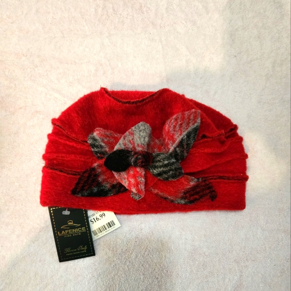 Women's Lafenice Hand Made Fine Hat. One Size. Red, Black, Gray.